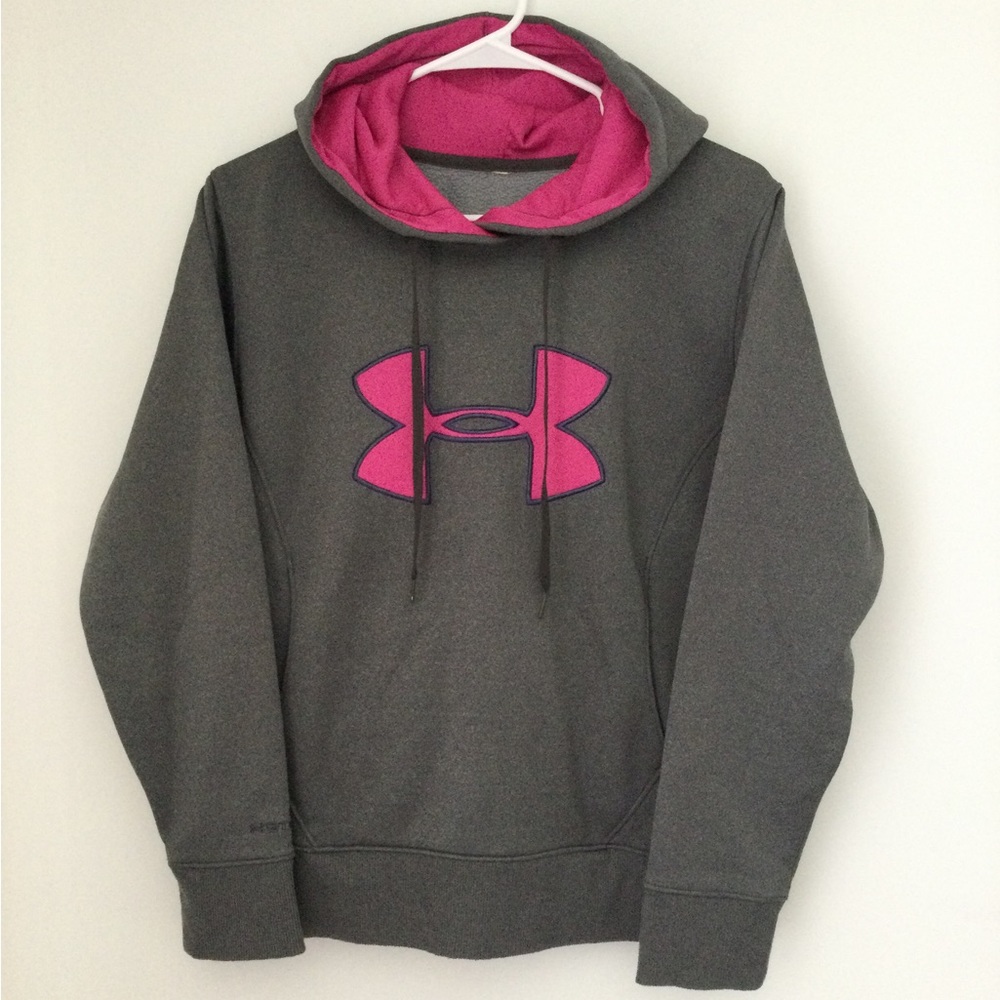 Under Armour women grey hoodie with pink logo, size S